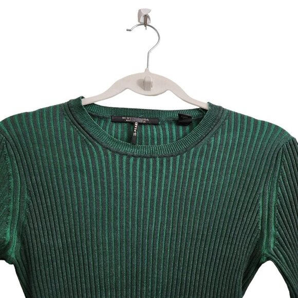 Scotch & Soda Dress Medium Green Midi Bodycon Ribbed Knit Stretch Long Sleeve - Picture 3 of 14